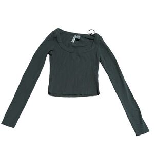 Dark Gray Scoop Neck Longsleeve top